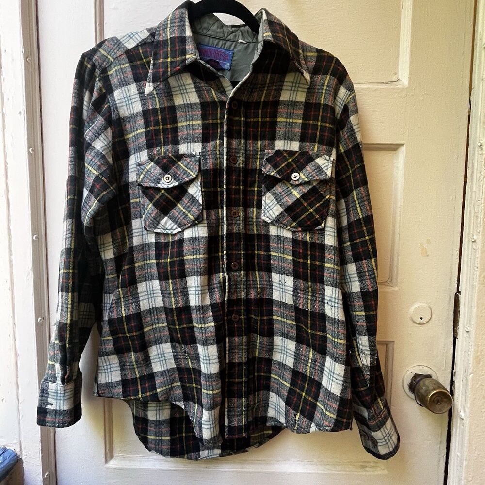 VTG Ponderosa By Bardor Flannel Shirt M Outdoors Chore Farm Barn Western Flaws